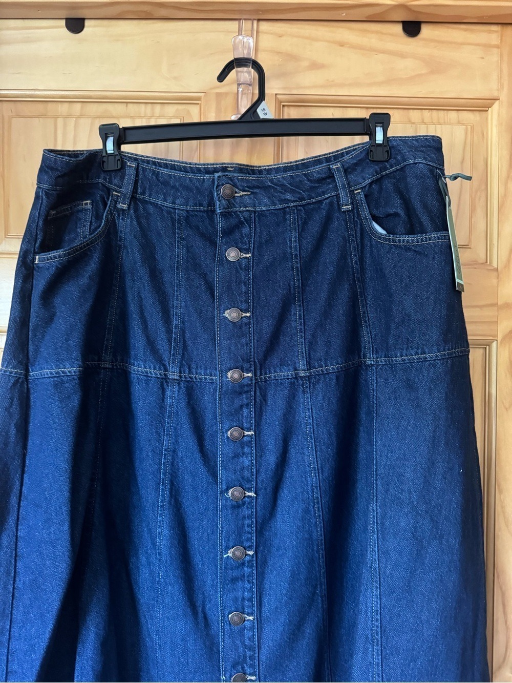 Terra & Sky Dark Blue Button-Front Denim Midi Skirt Plus size 18W - Picture 7 of 10